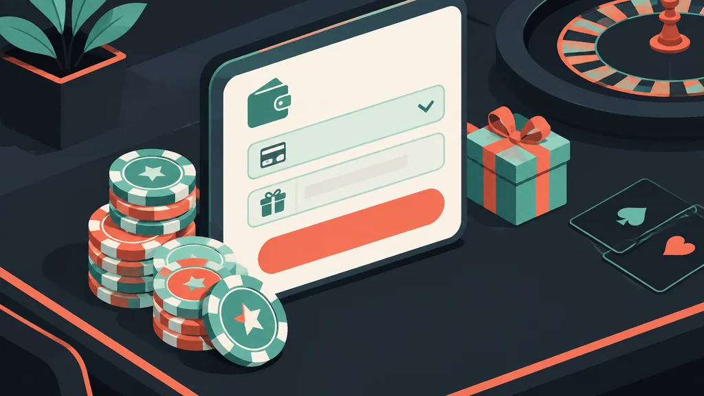 Flat isometric casino scene with deposit form and chips