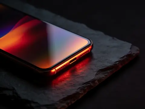 Smartphone glowing on a dark slate surface