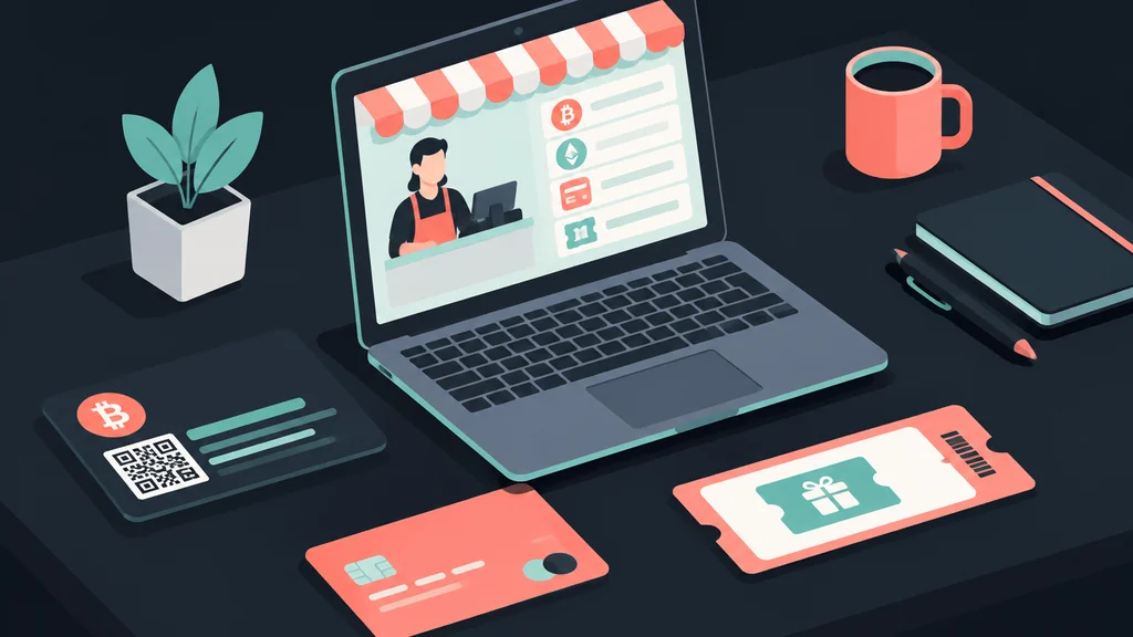 Isometric desk scene with laptop and payment tools