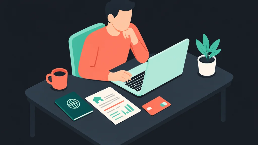 Isometric scene of person registering with documents ready