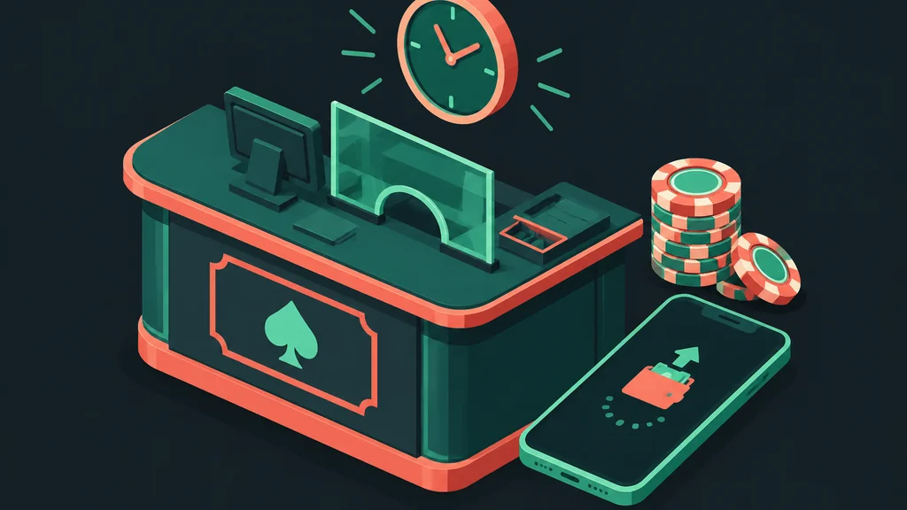 Casino cashier desk with clock and pending withdrawal icon